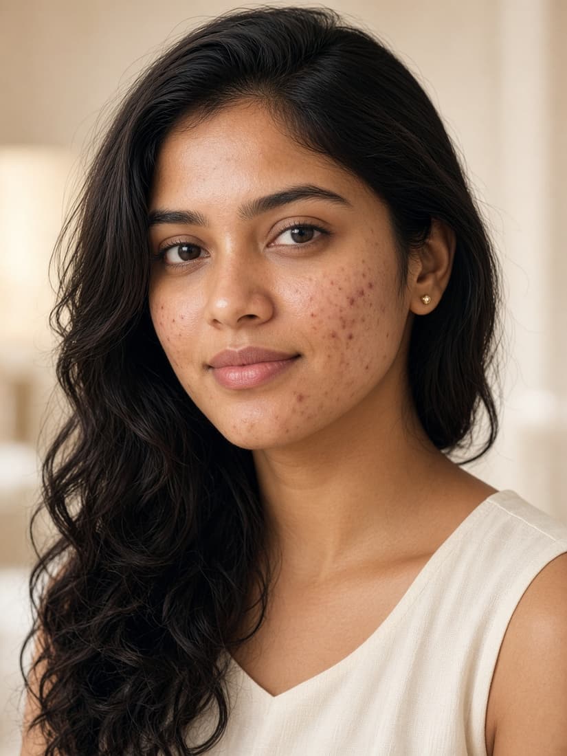 Illustration of a young woman with mild facial acne