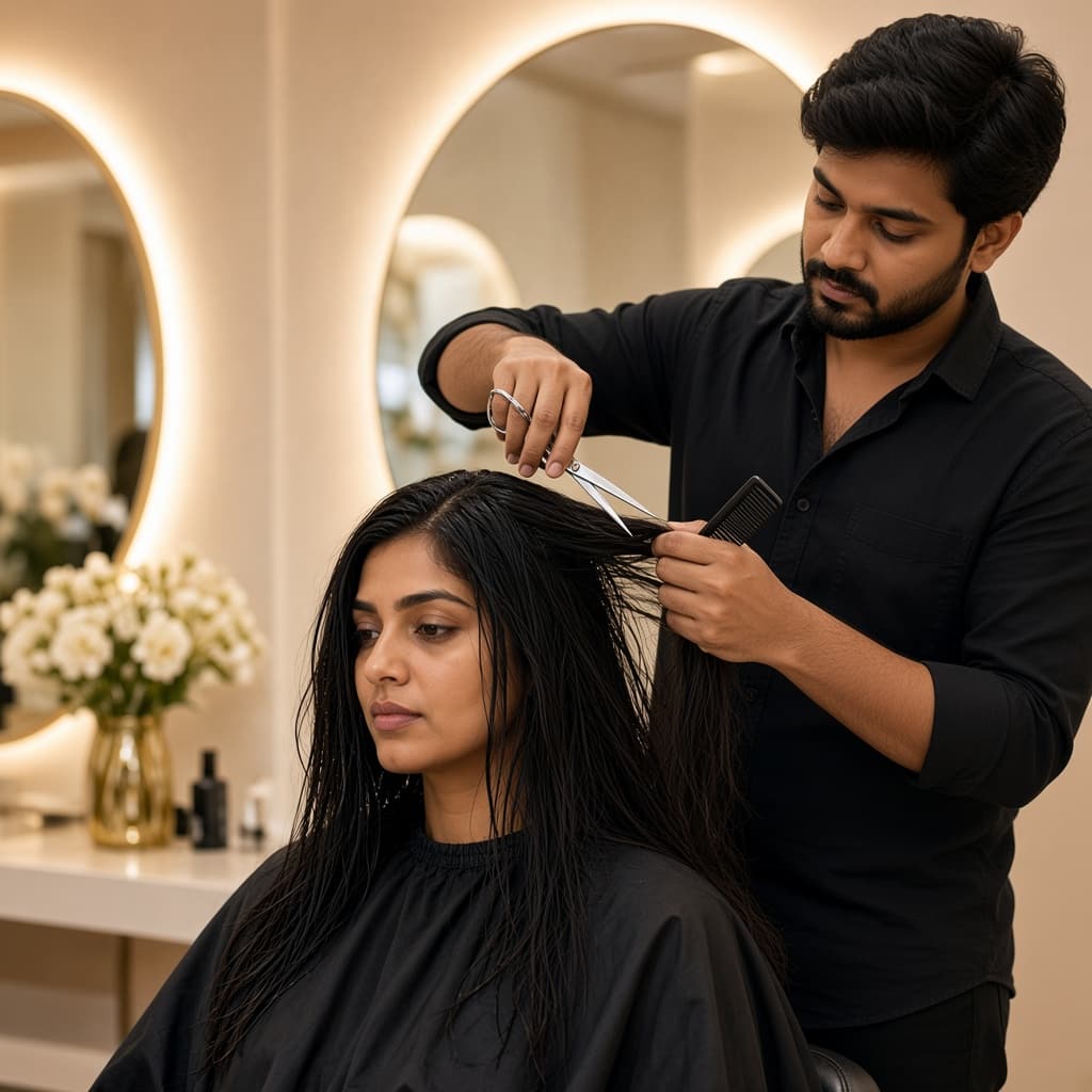 Stylist cutting hair in the salon